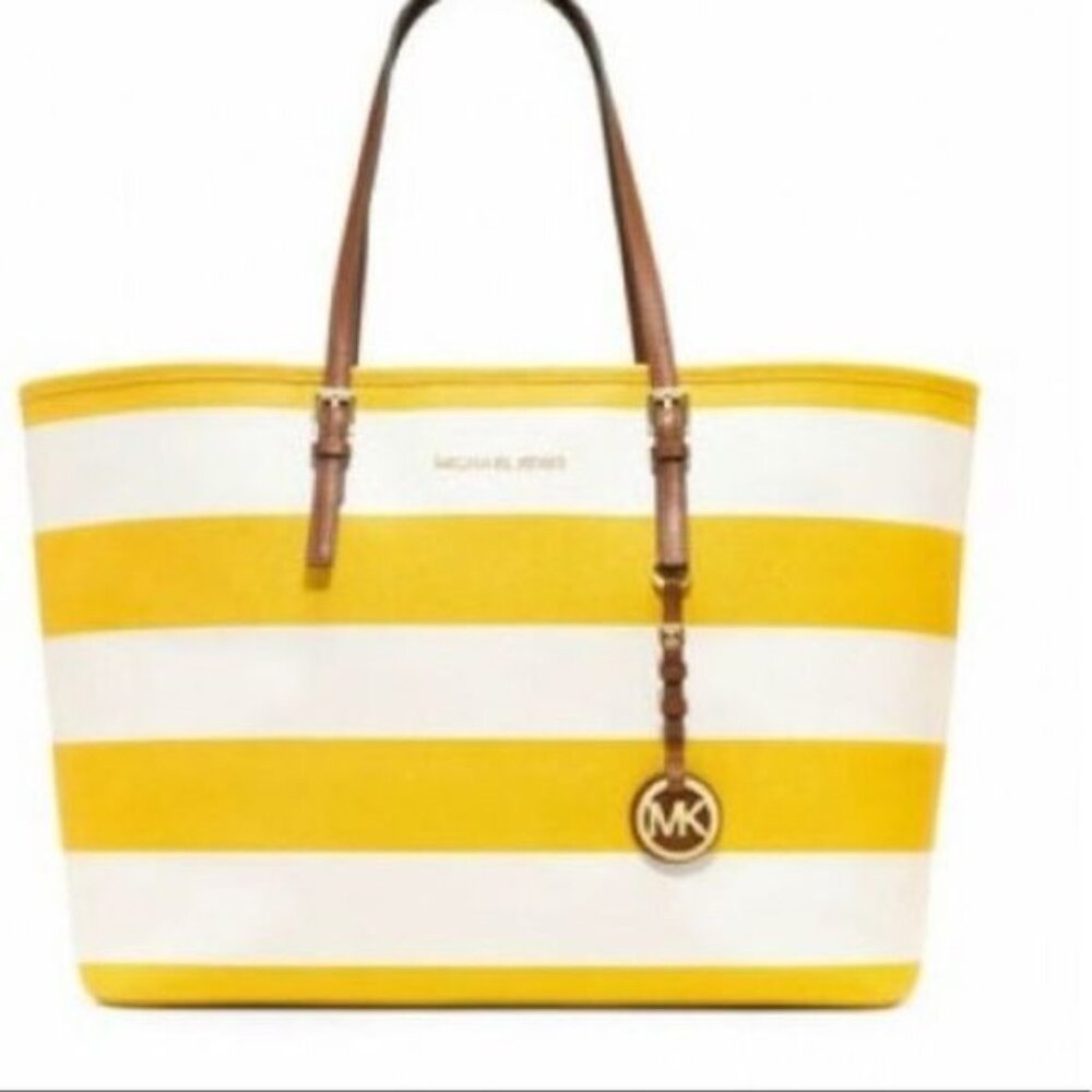 Michael Kors CITRUS stripe jet set travel tote NWT